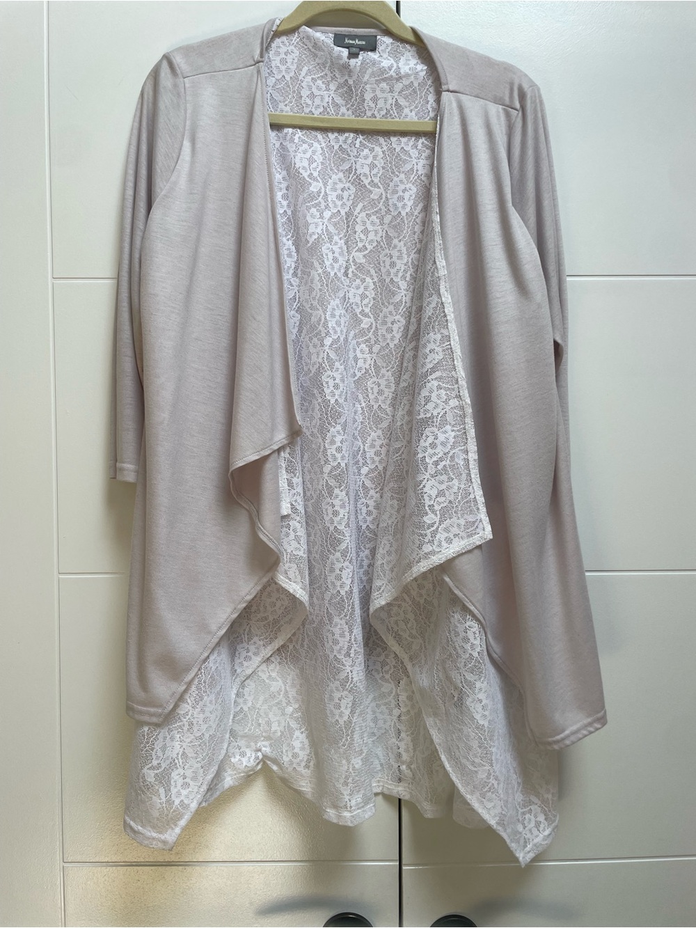 Neiman Marcus Long Lace Cardigan White Ivory Sz L